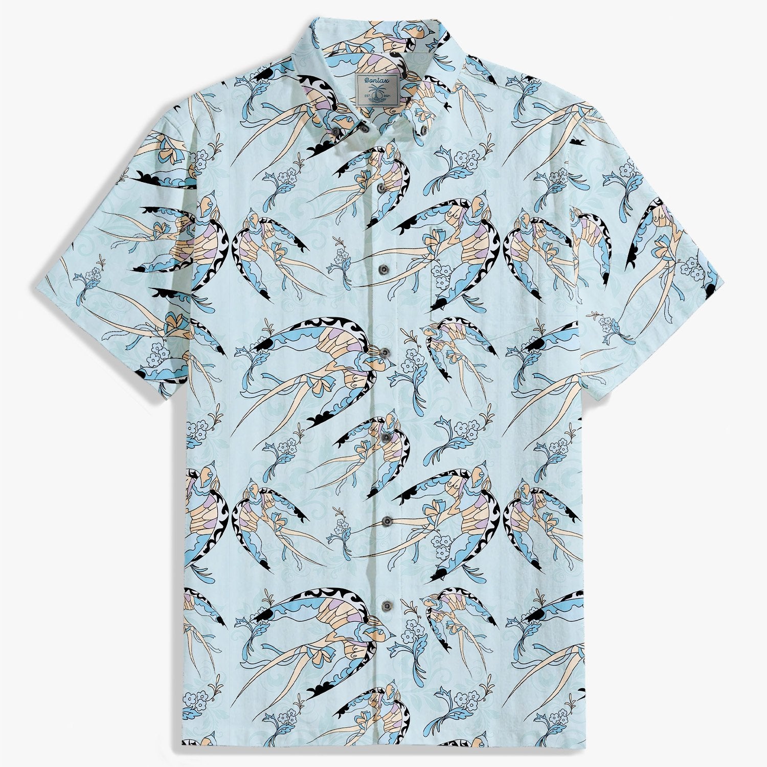 Light blue flying bird shirt-Bonlax