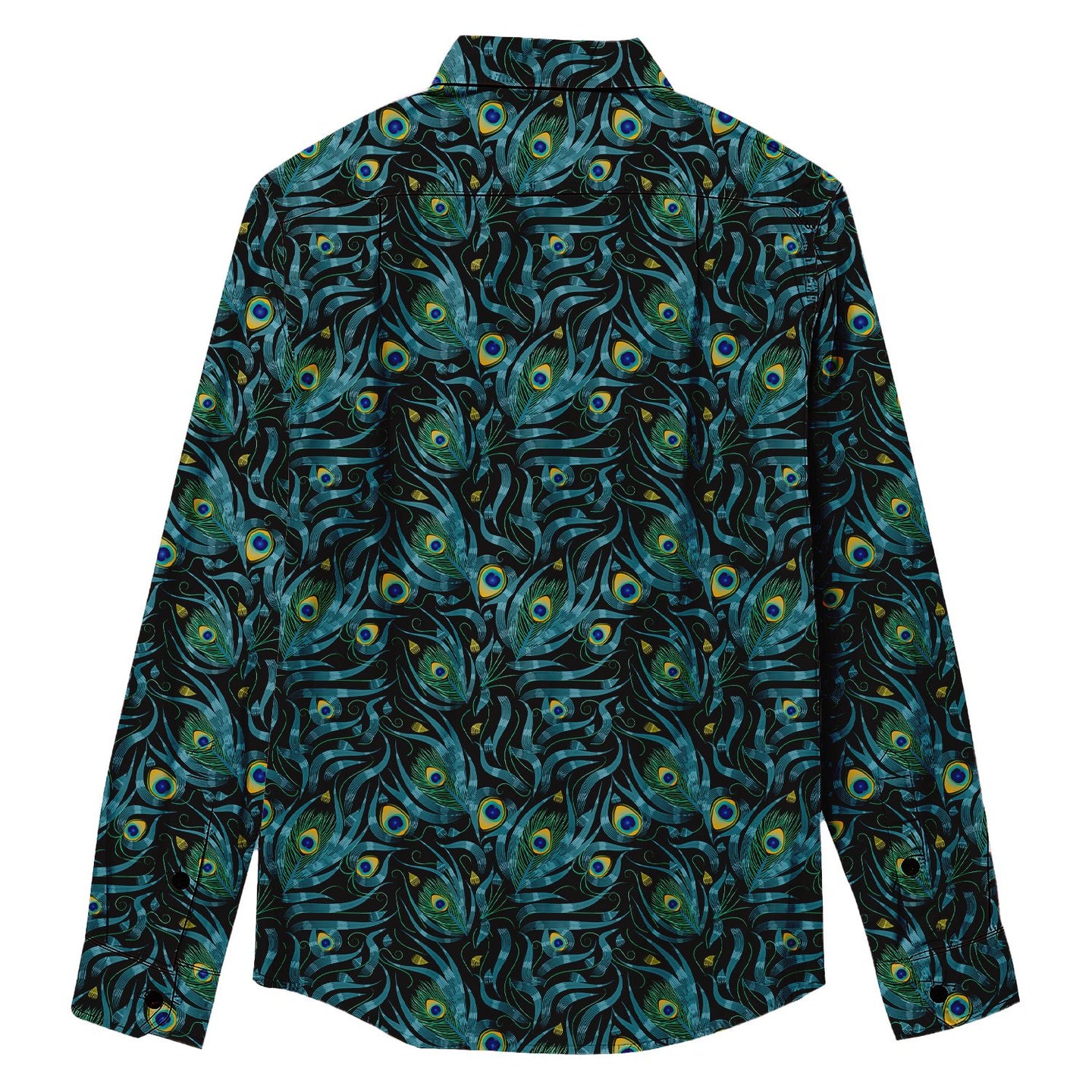 Peacock Feathers Print Long Sleeve Shirt - Bonlax