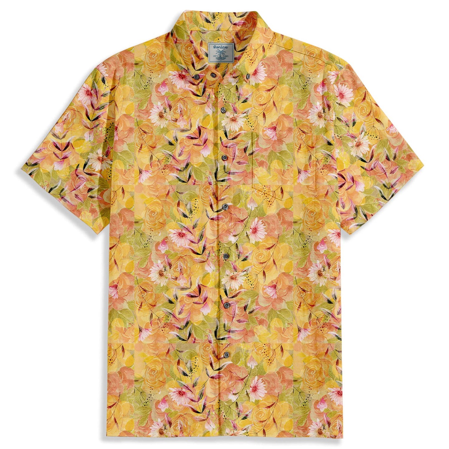 Watercolor Flower Pattern Short Sleeve Shirt - Bonlax