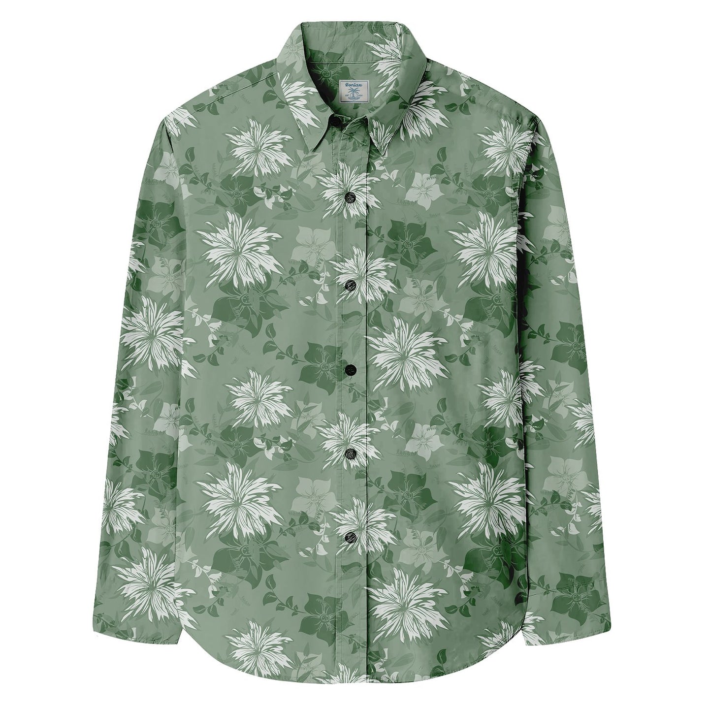 Fresh Green Floral Pattern Long Sleeve Shirt - Bonlax