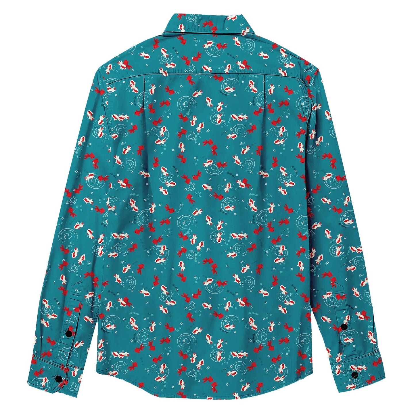 White & Red Koi Print Long Sleeve Shirt - Bonlax