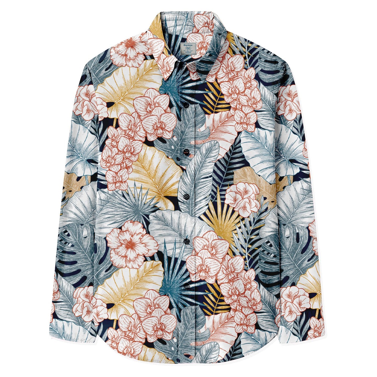 Tropical Palm Leaves Print Long Sleeve Shirt - Bonlax