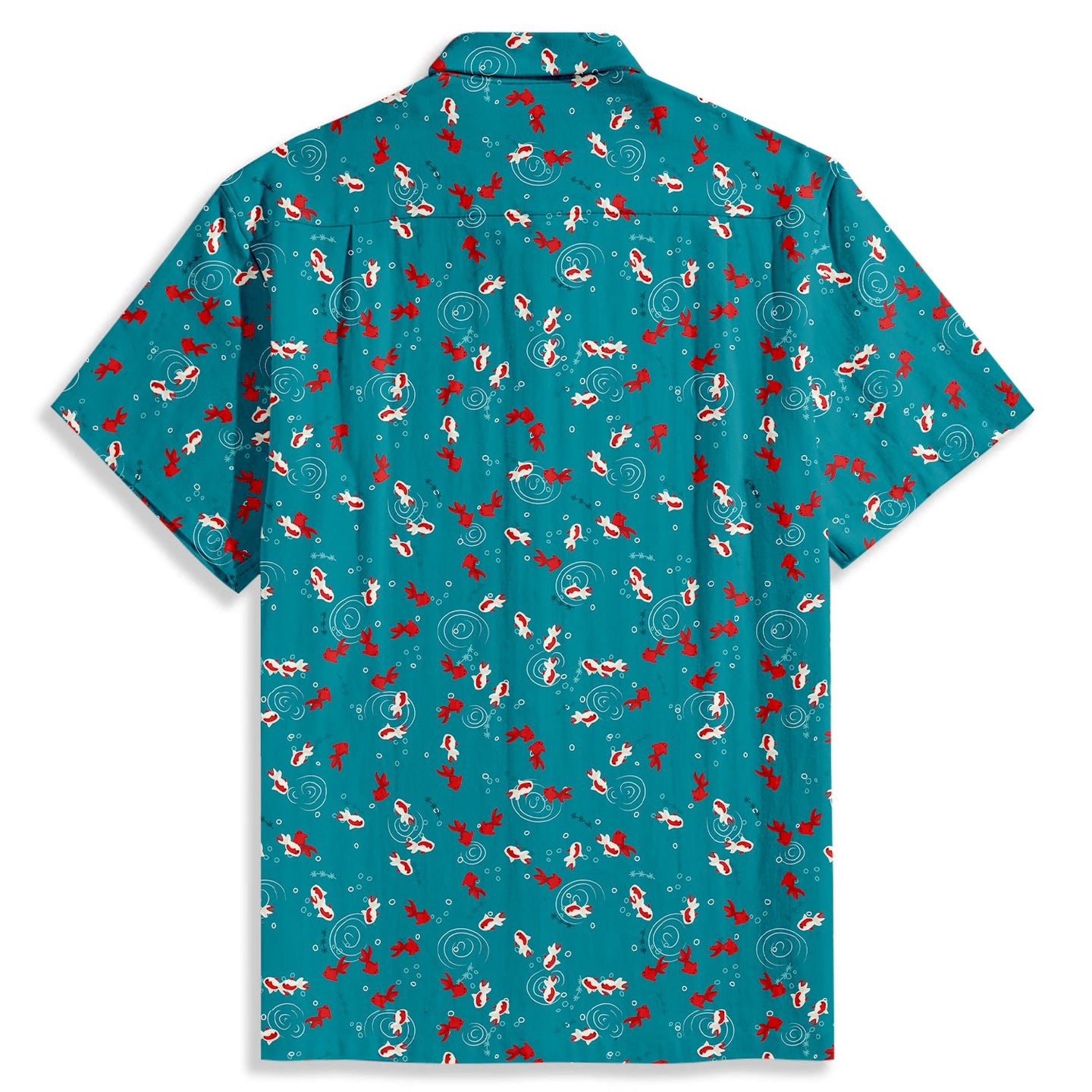 White & Red Koi Print Short Sleeve Shirt - Bonlax