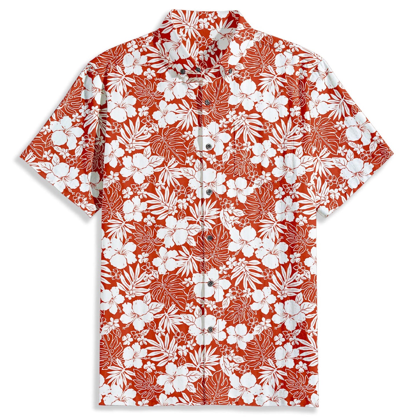 Hibiscus Flower Palm Leaves Print Short Sleeve Shirt - Bonlax