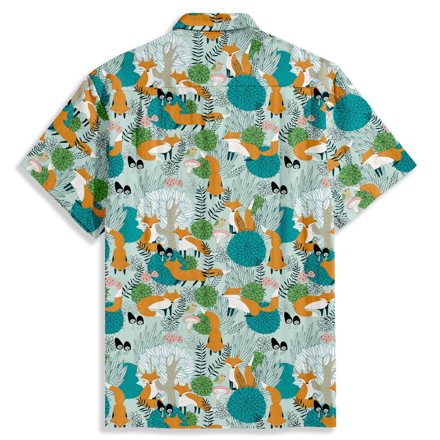 Green Forest Fox Print Short Sleeve Shirt - Bonlax