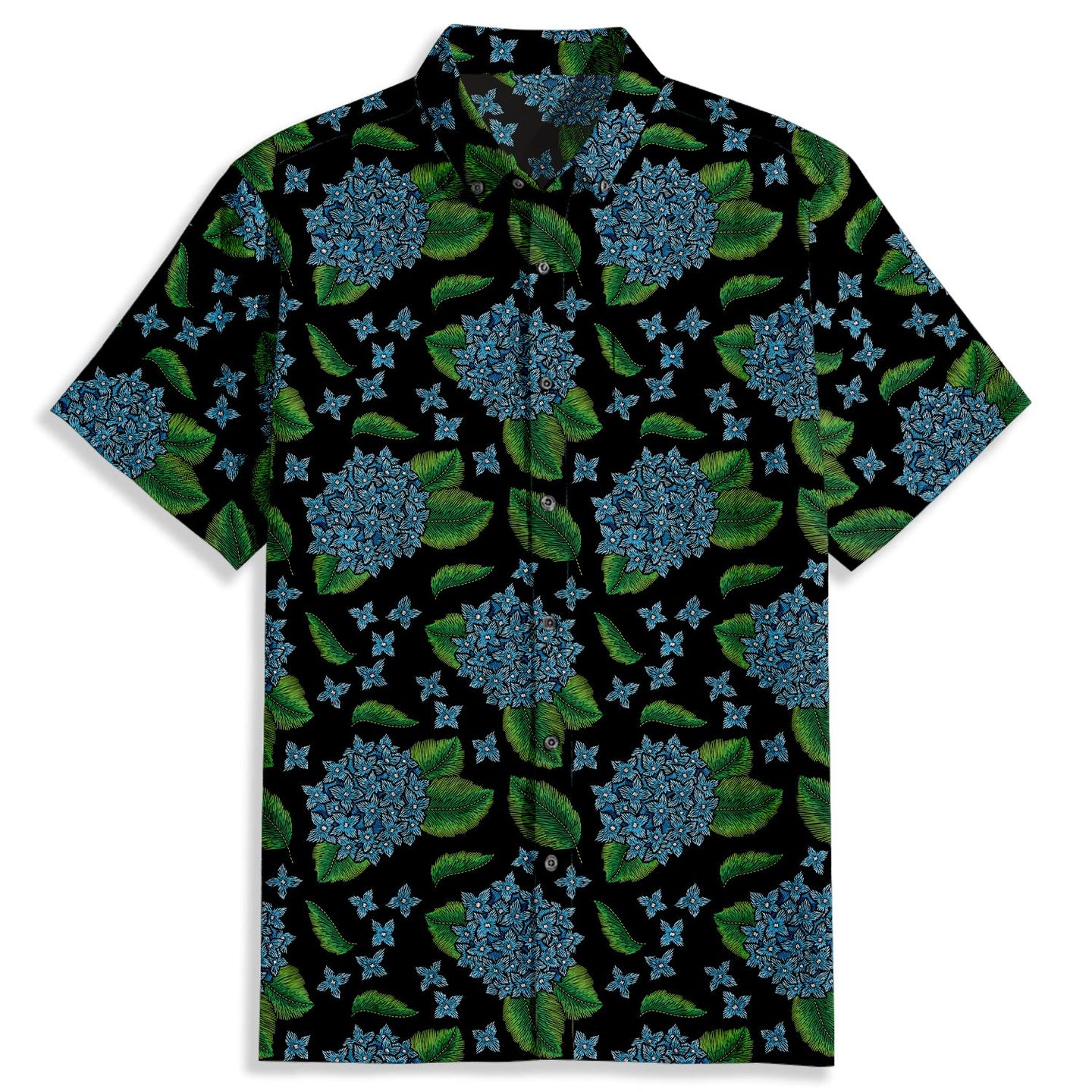 Hydrangeas Print Short Sleeve Shirt - Bonlax