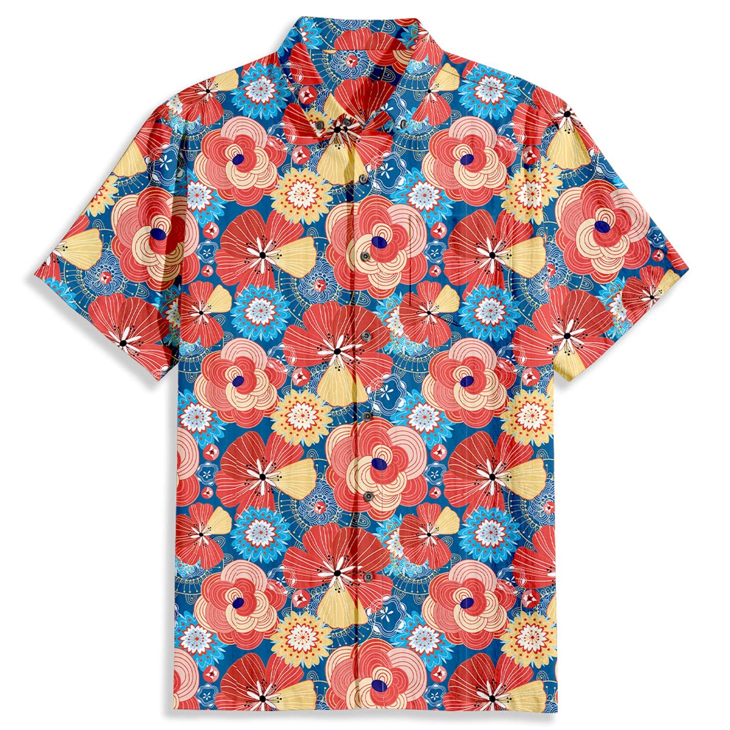 Multicolor Cartoon Flowers Print Short Sleeve Shirt - Bonlax