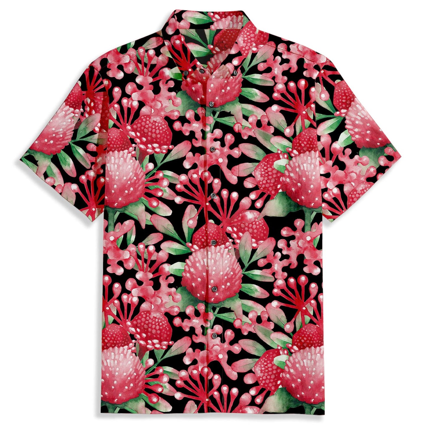 Dahlias & Leaves Print Short Sleeve Shirt - Bonlax