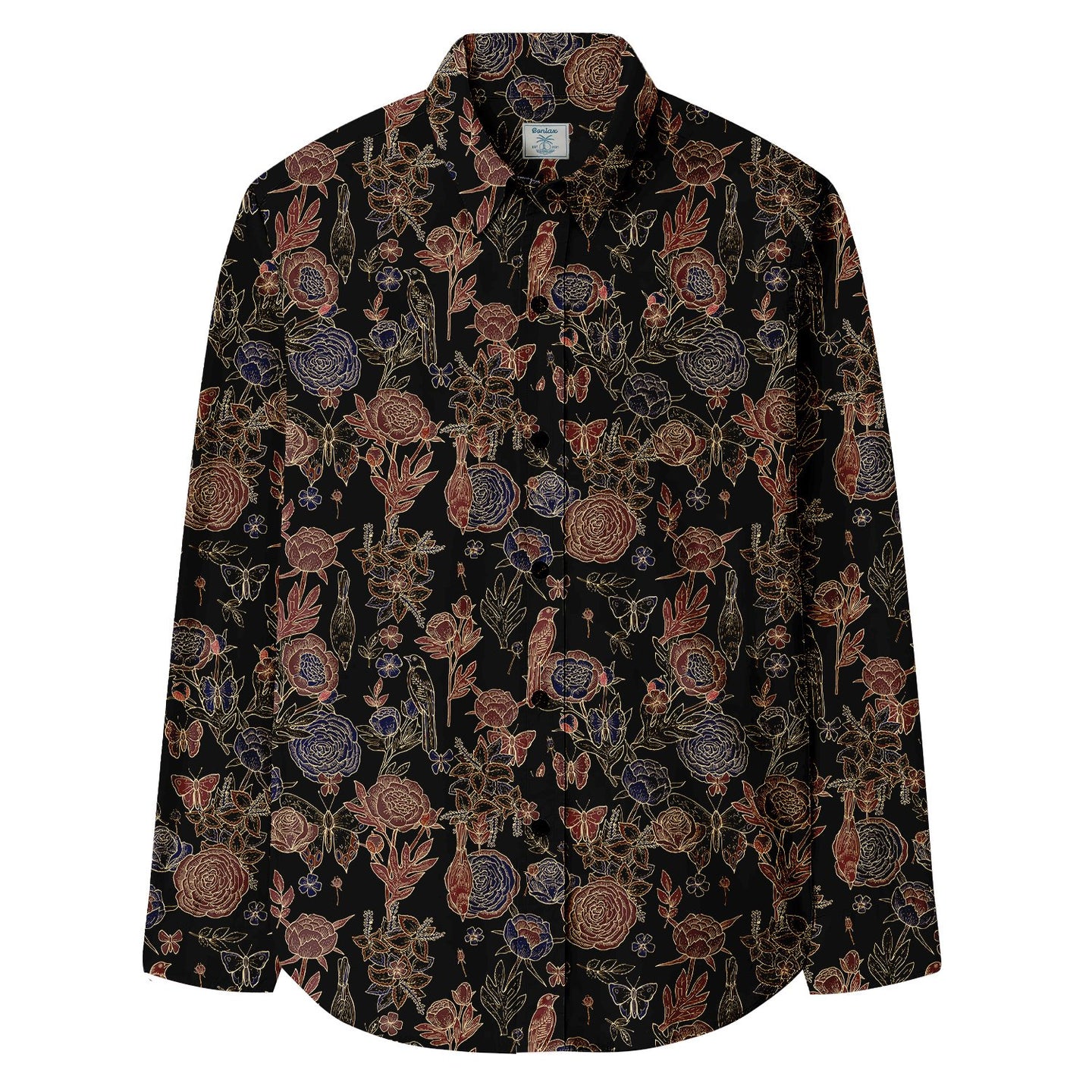 Peony & Rose Print Long Sleeve Shirt - Bonlax