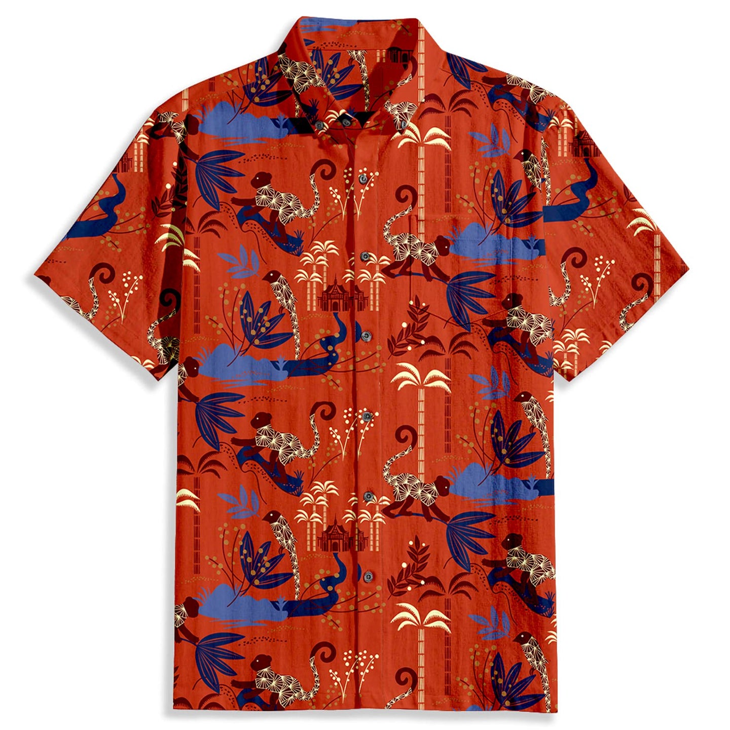 Retro Funny Monkey Print Short Sleeve Shirt - Bonlax