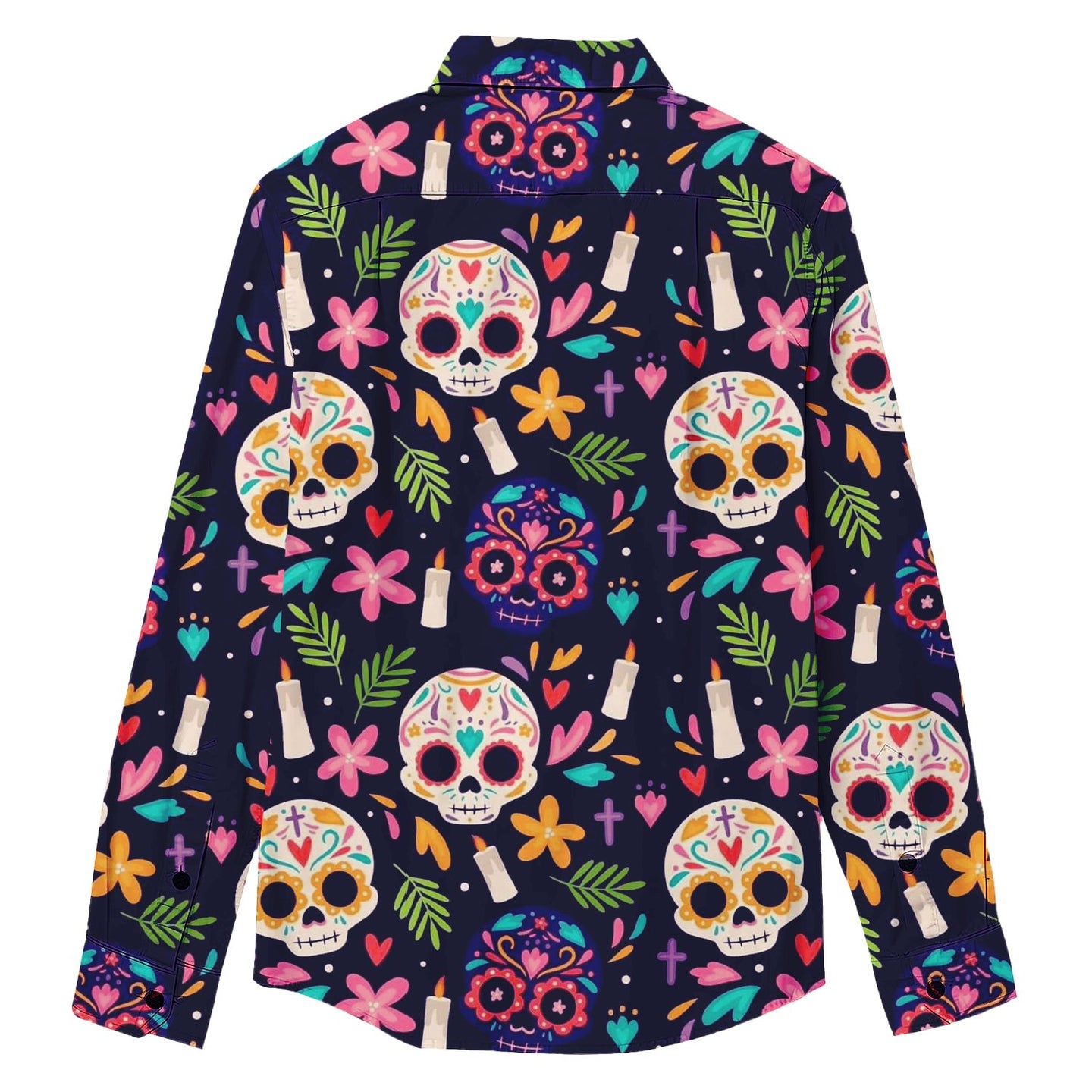 Flower Skull Pattern Long Sleeve Shirt - Bonlax