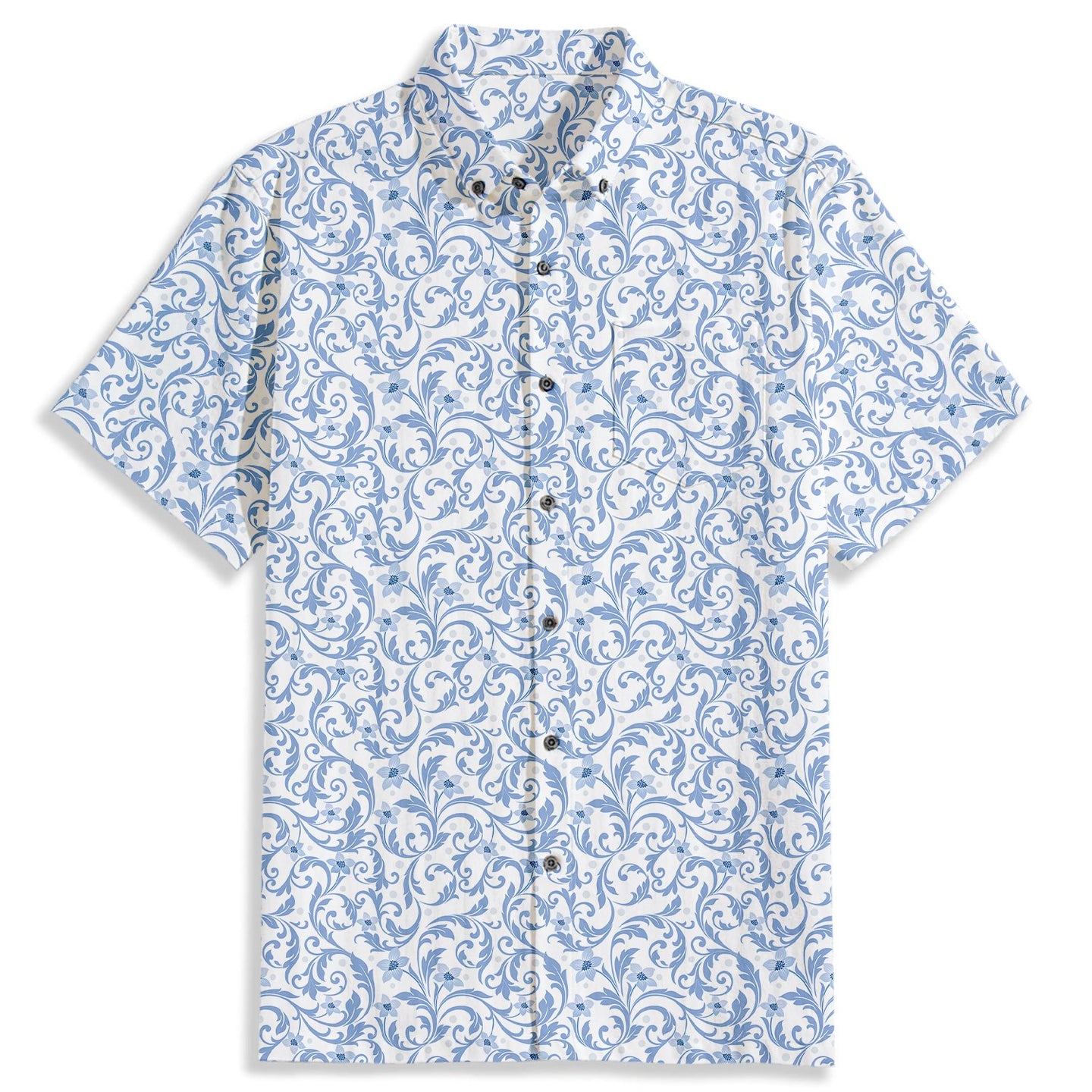 Blue Flowers Print Short Sleeve Shirt - Bonlax