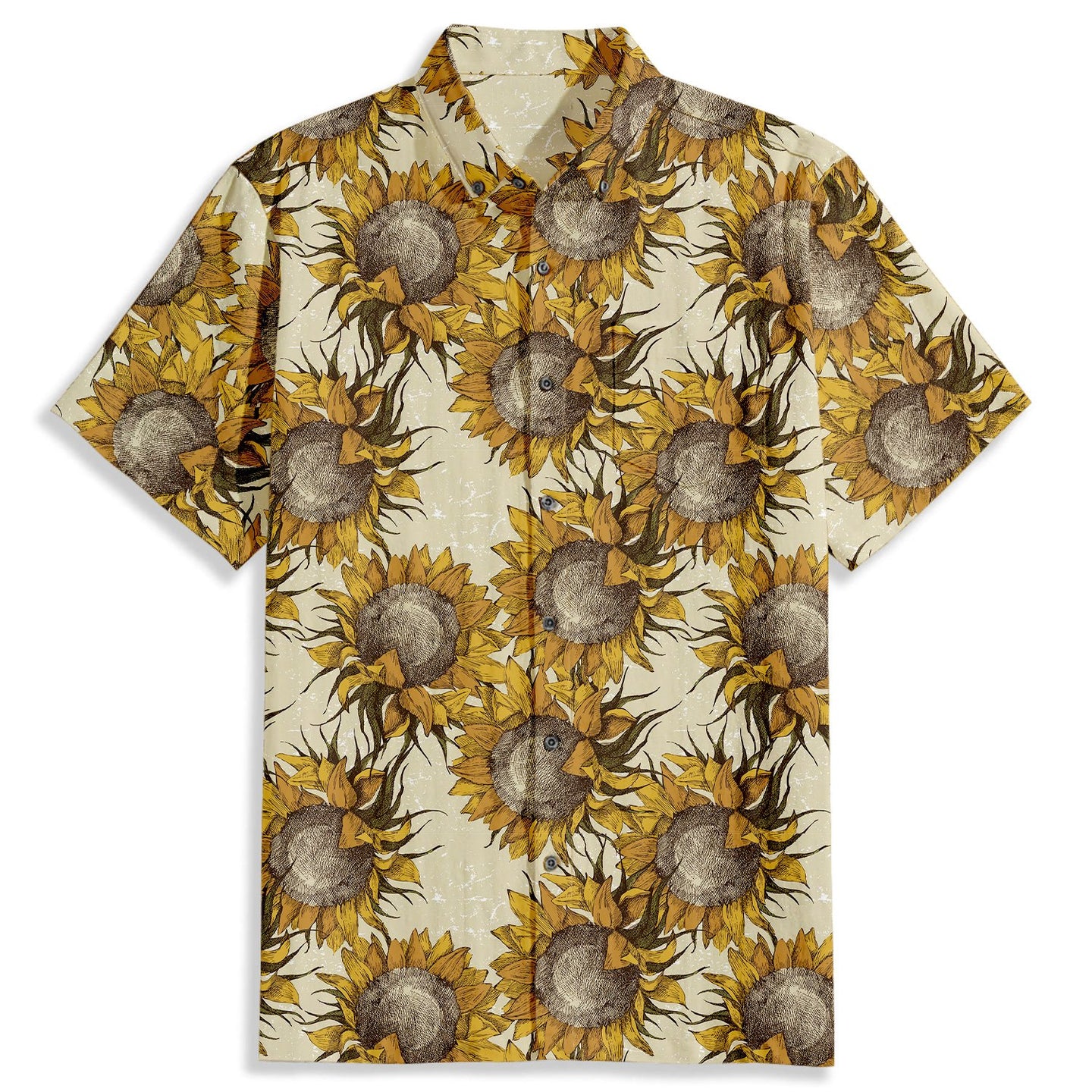 Retro Sunflower Print Short Sleeve Shirt - Bonlax