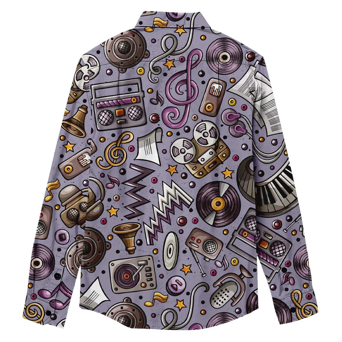 Cartoon Musical Instruments Print Long Sleeve Shirt - Bonlax