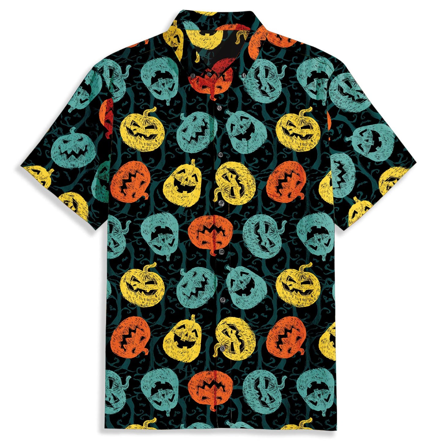 Halloween Funny Pumpkin Print Short Sleeve Shirt - Bonlax