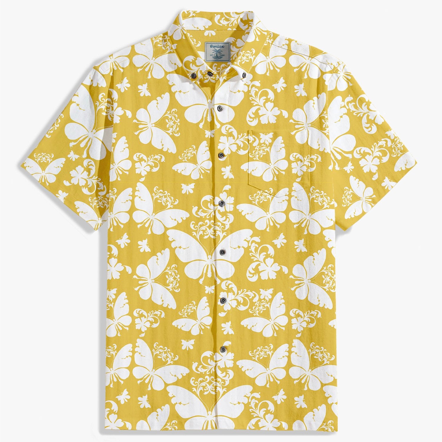 Yellow butterfly flying pattern shirt-Bonlax