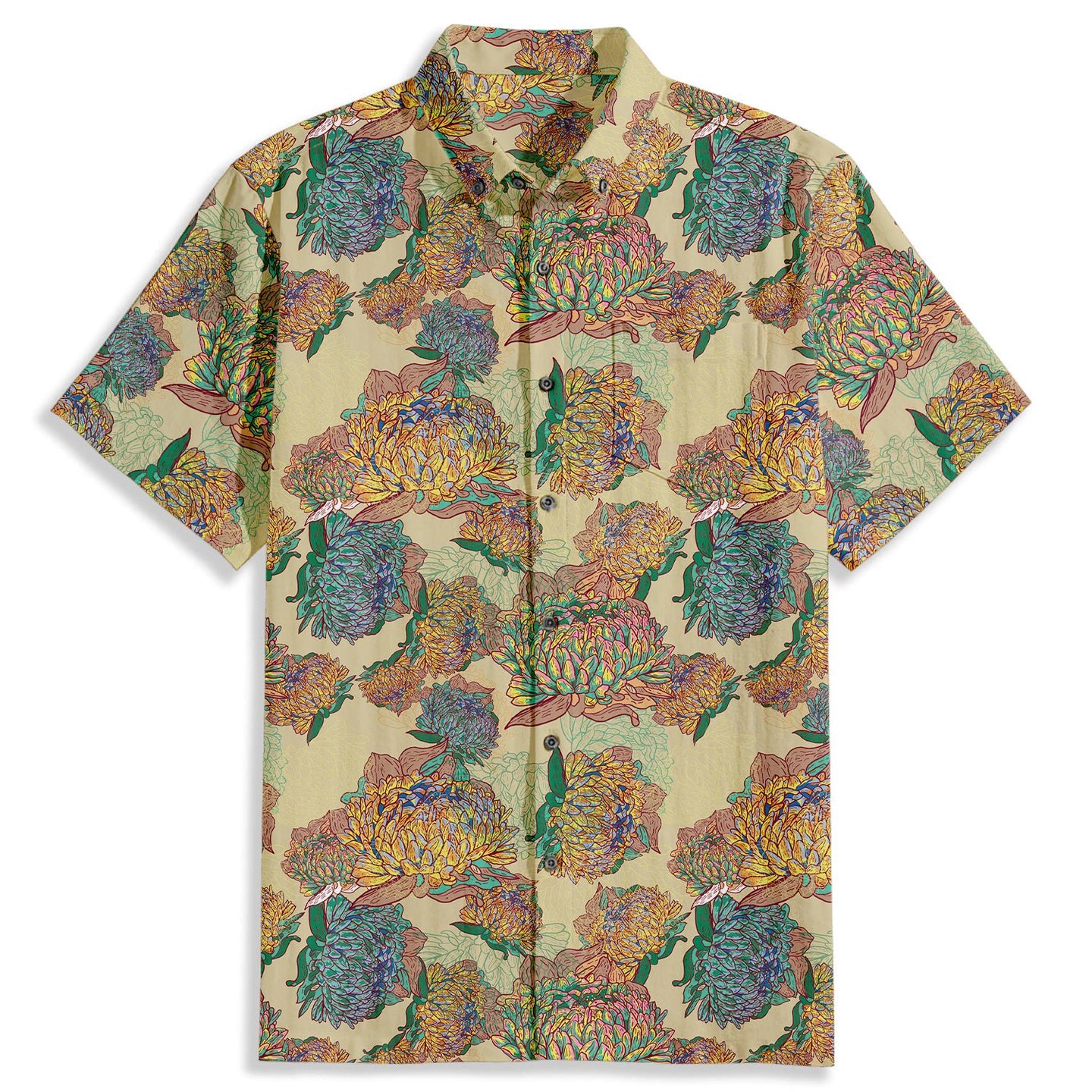 Vintage Chrysanthemum Pattern Short Sleeve Shirt - Bonlax