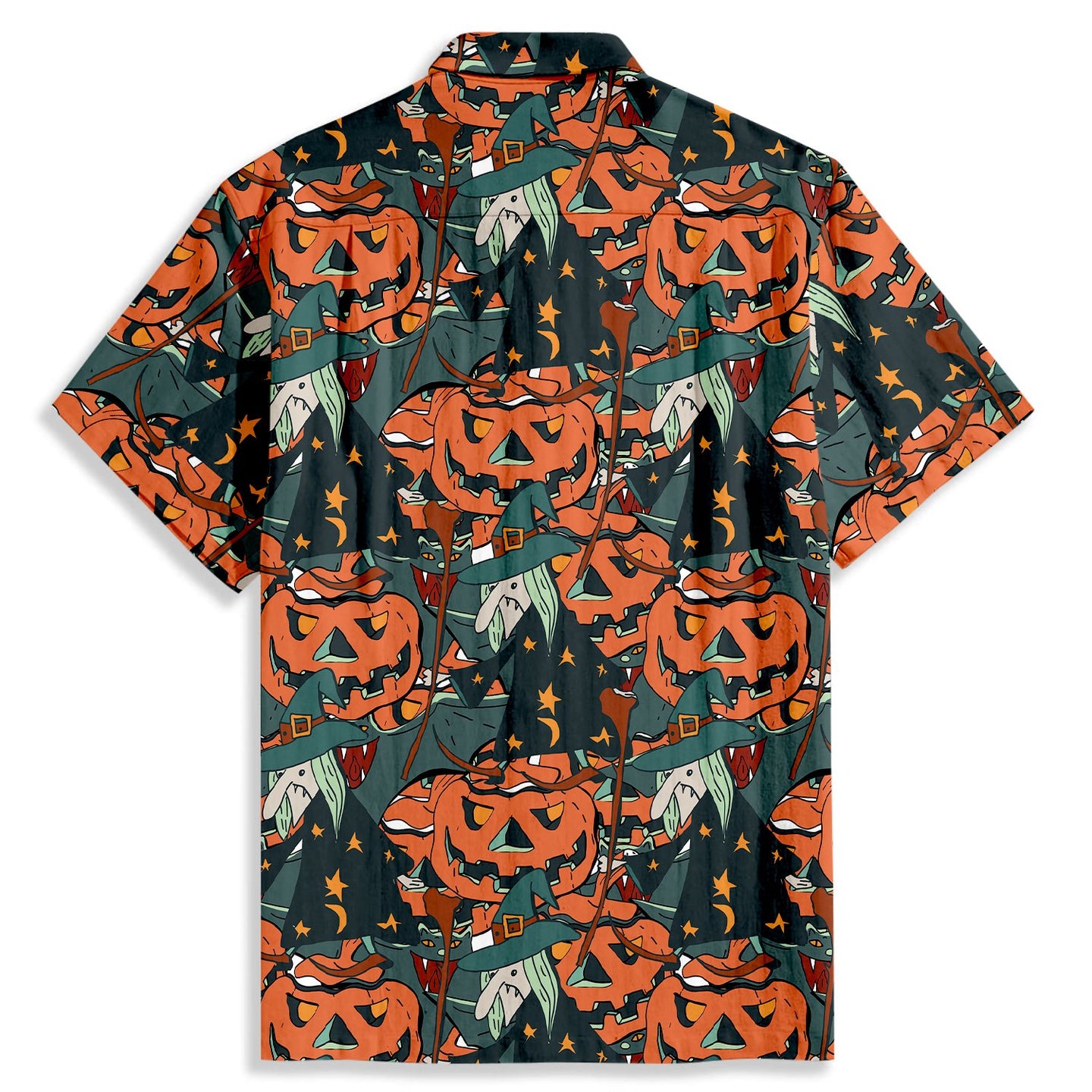 Halloween Pumpkin Witch Pattern Short Sleeve Shirt - Bonlax