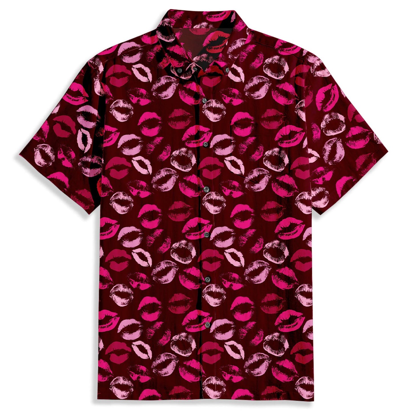 Lip Print Short Sleeve Shirt - Bonlax