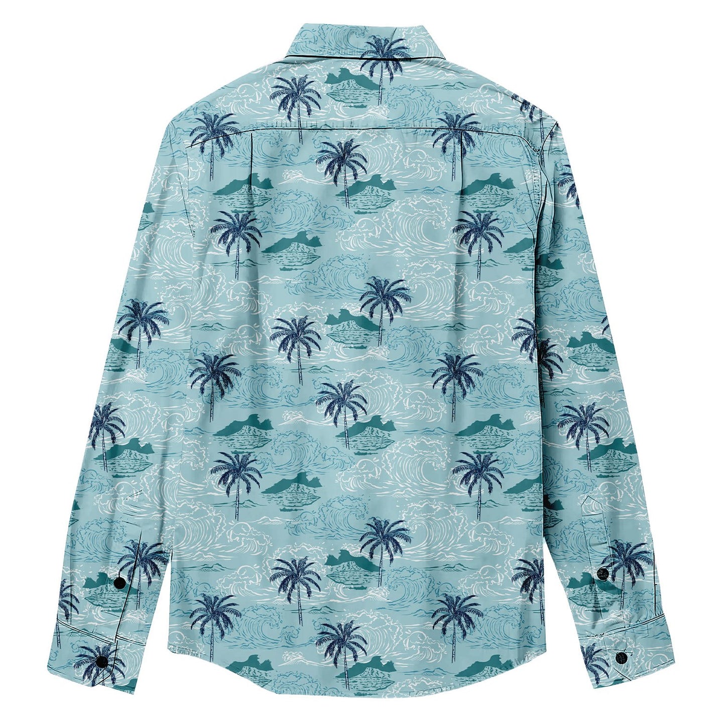 Waves Coconut Trees Print Long Sleeve Shirt - Bonlax