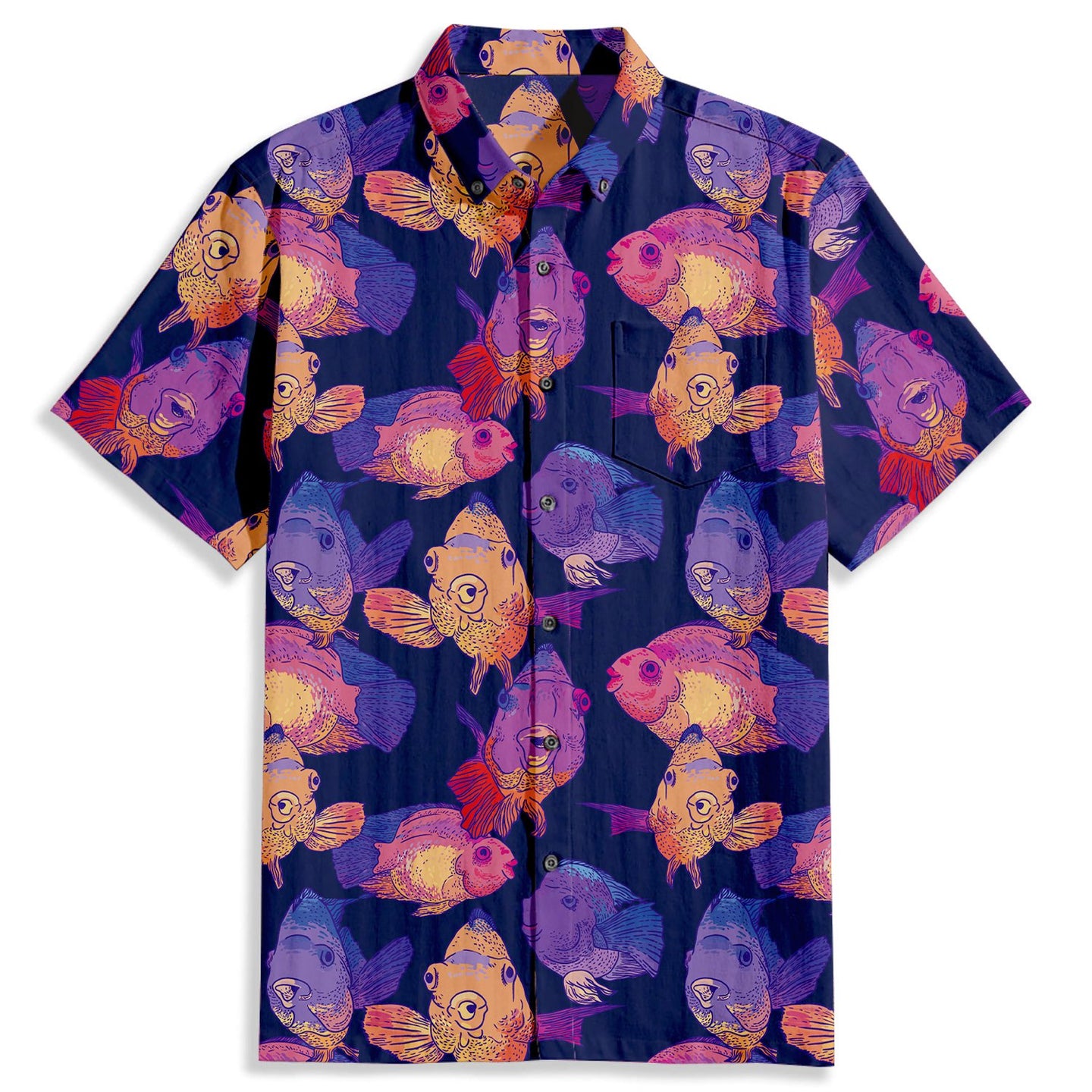 Multicolor Watercolor Fish Print Short Sleeve Shirt - Bonlax