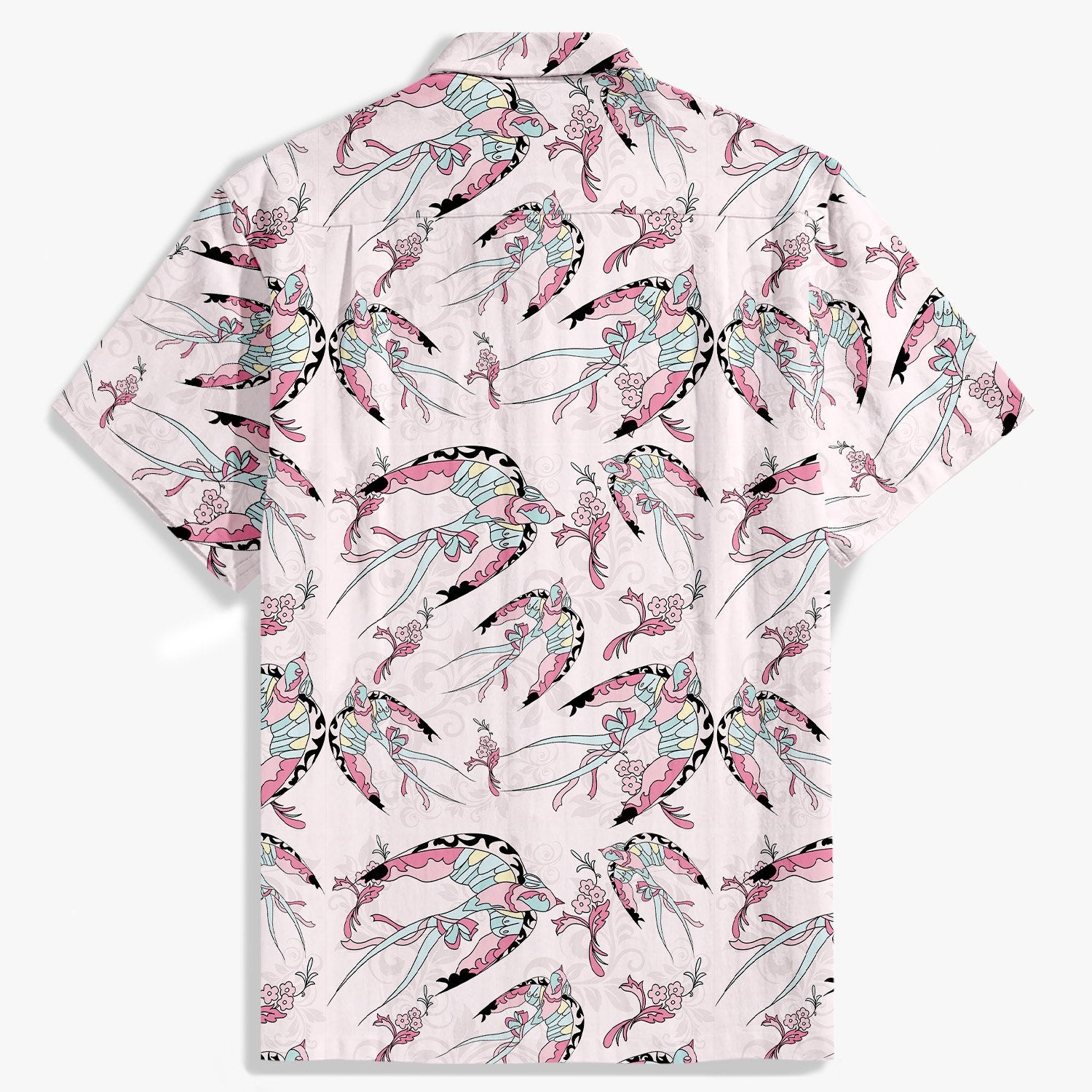 Pink flying bird pattern shirt-Bonlax