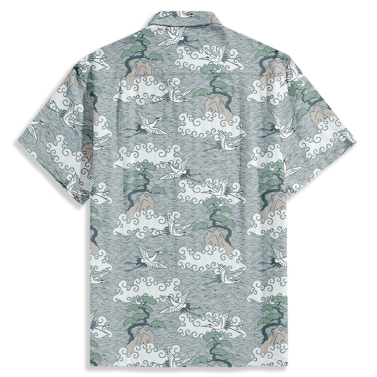 Crane & Waves Print Short Sleeve Shirt - Bonlax