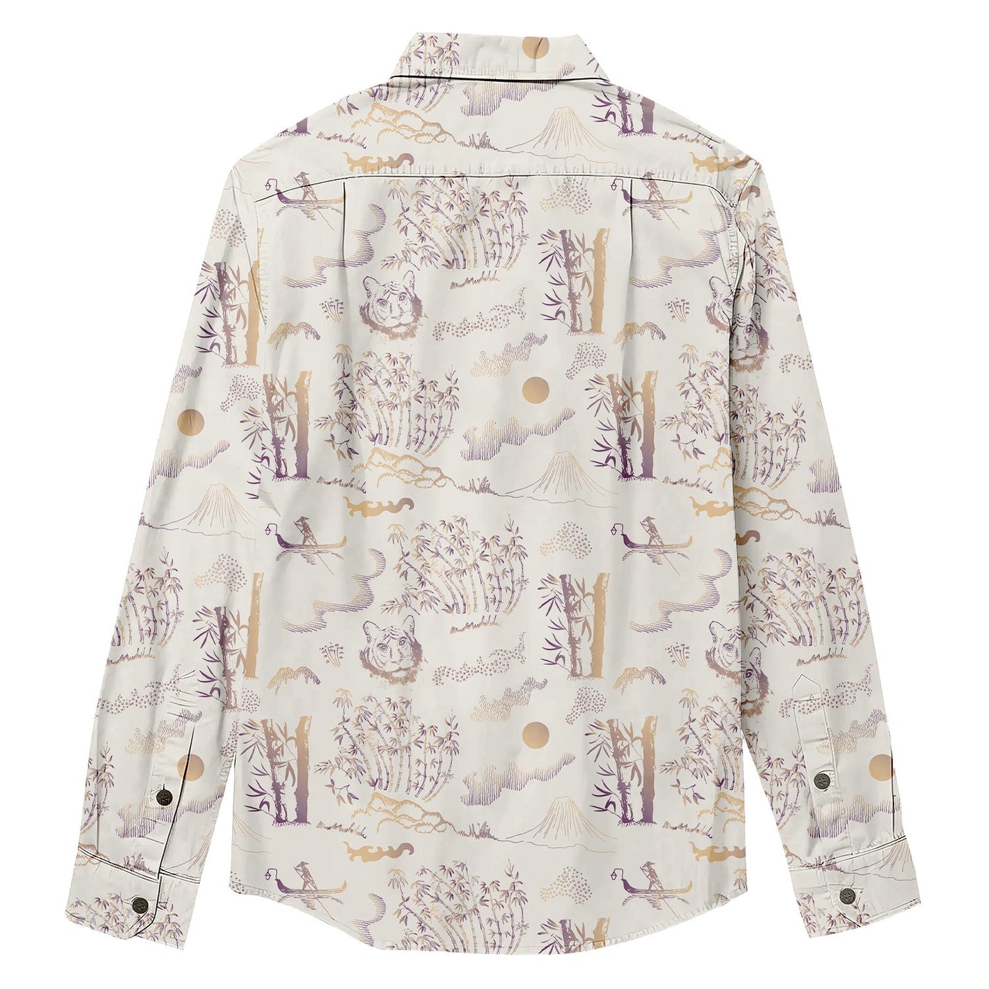 Lion Bamboo Forest Sailing Boat Print Long Sleeve Shirt - Bonlax