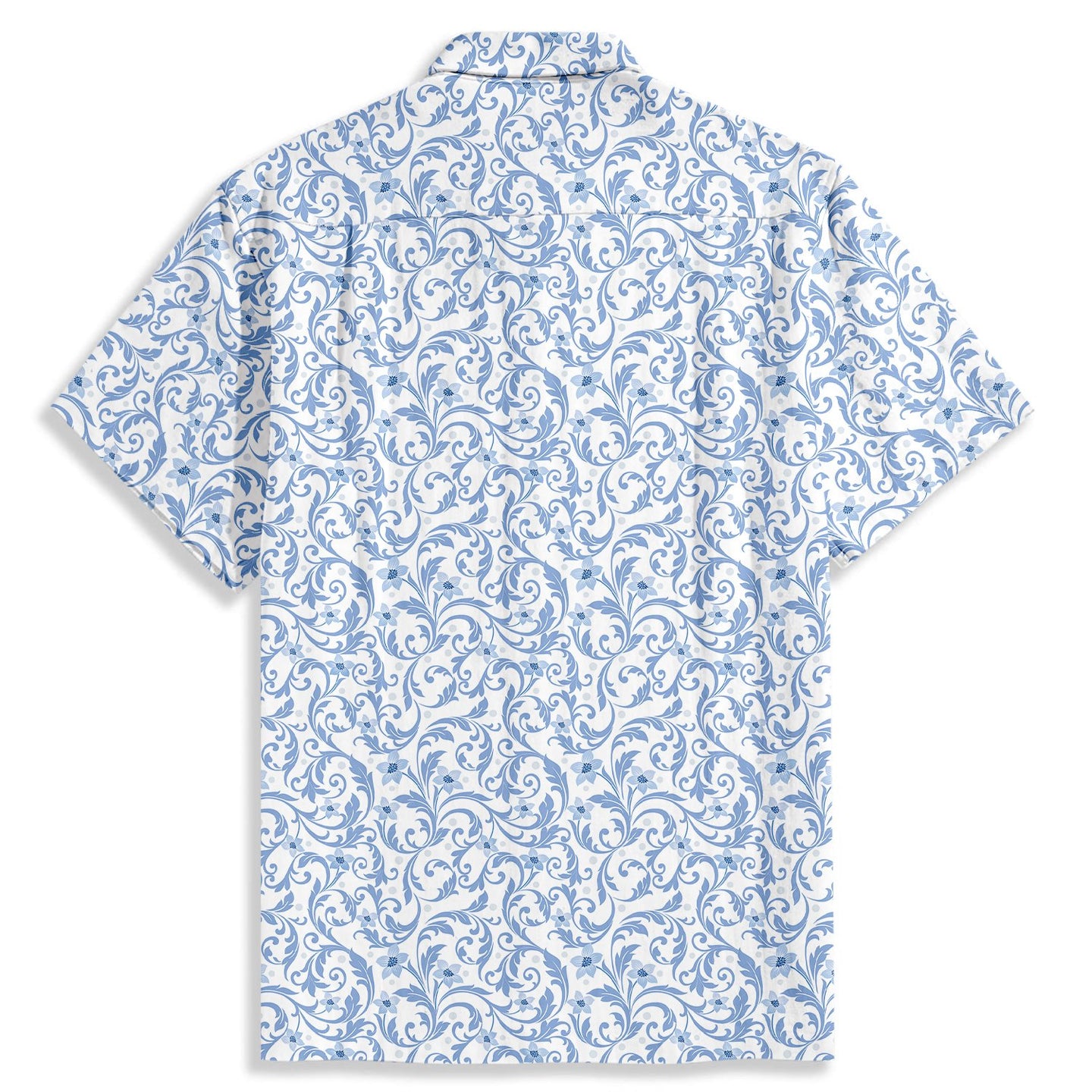 Blue Flowers Print Short Sleeve Shirt - Bonlax