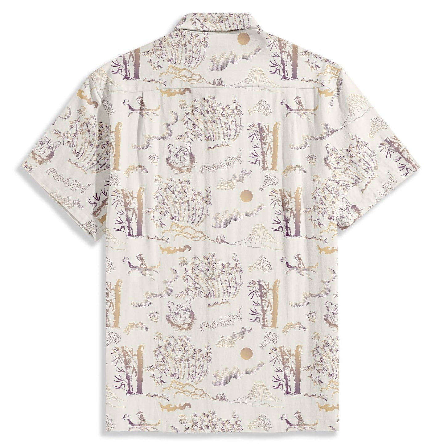 Lion Bamboo Forest Sailing Boat Print Short Sleeve Shirt - Bonlax