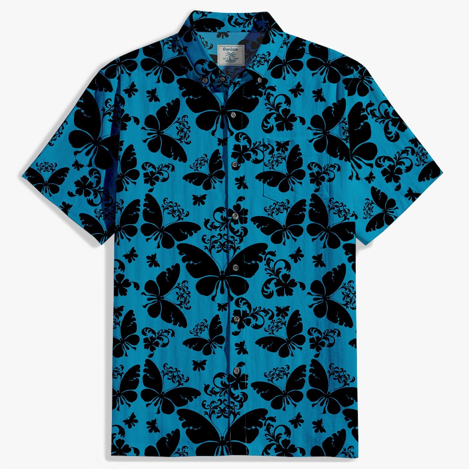 Black butterfly flying pattern shirt in the night sky