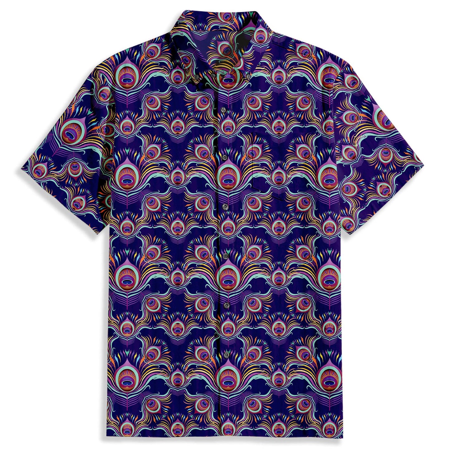 Cartoon Peacock Feathers Print Short Sleeve Shirt - Bonlax