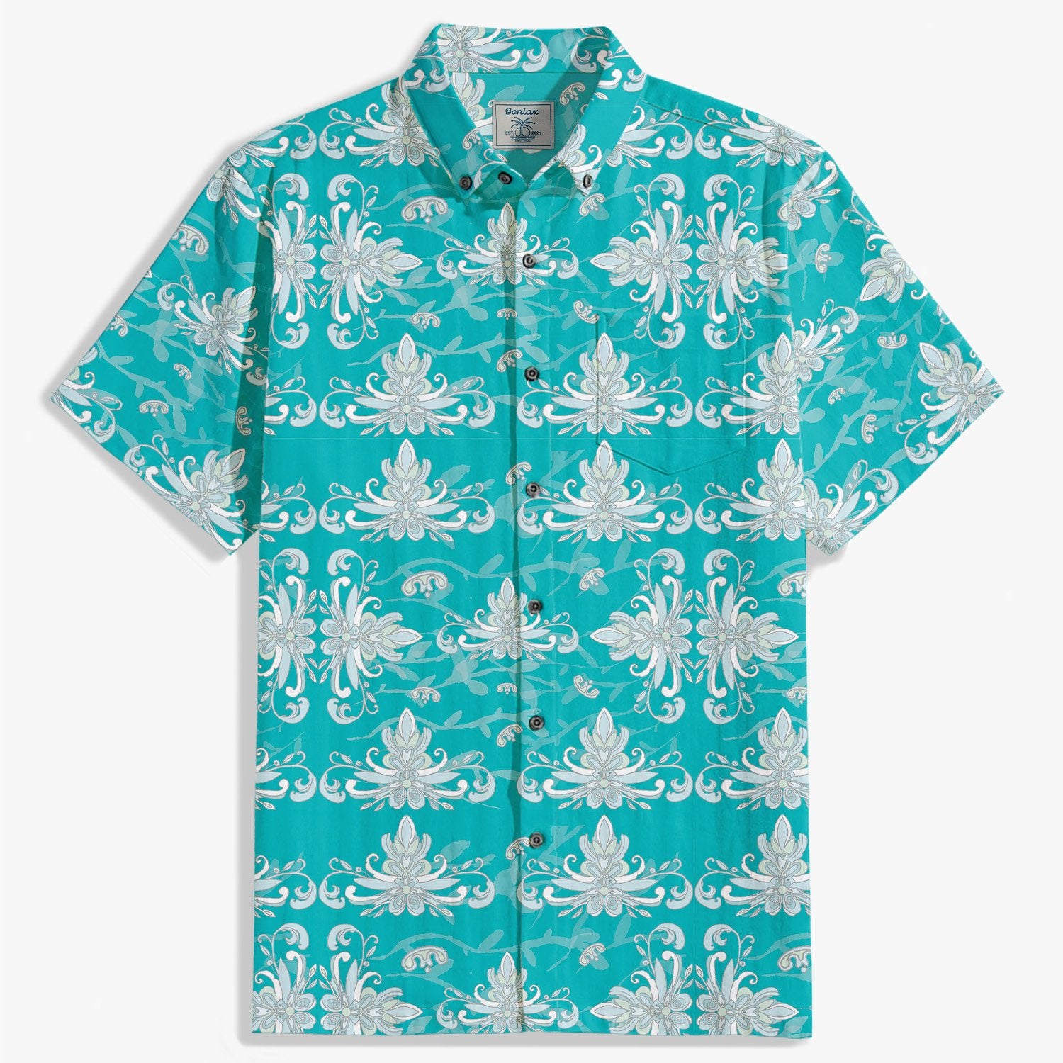 Aqua floral pattern shirt-Bonlax