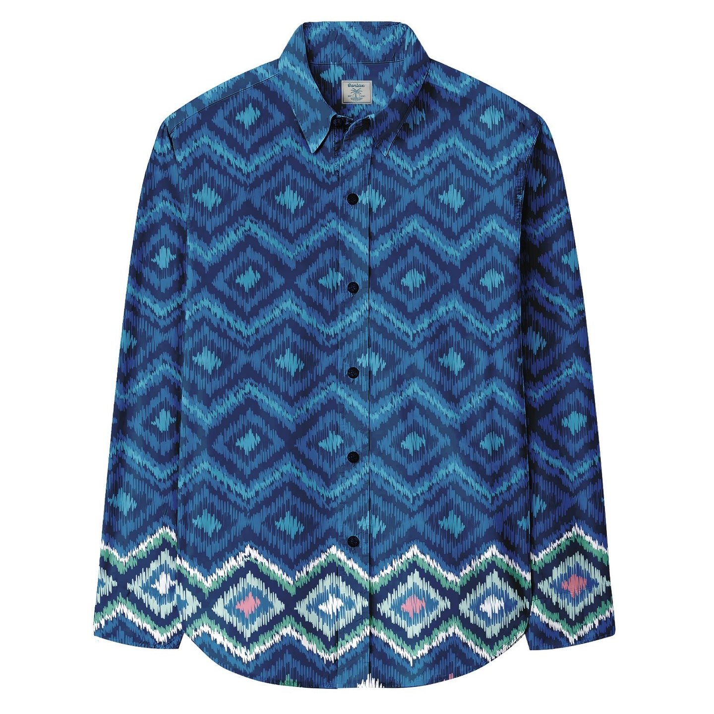 Ethnic Style Diamond Print Long Sleeve Shirt - Bonlax