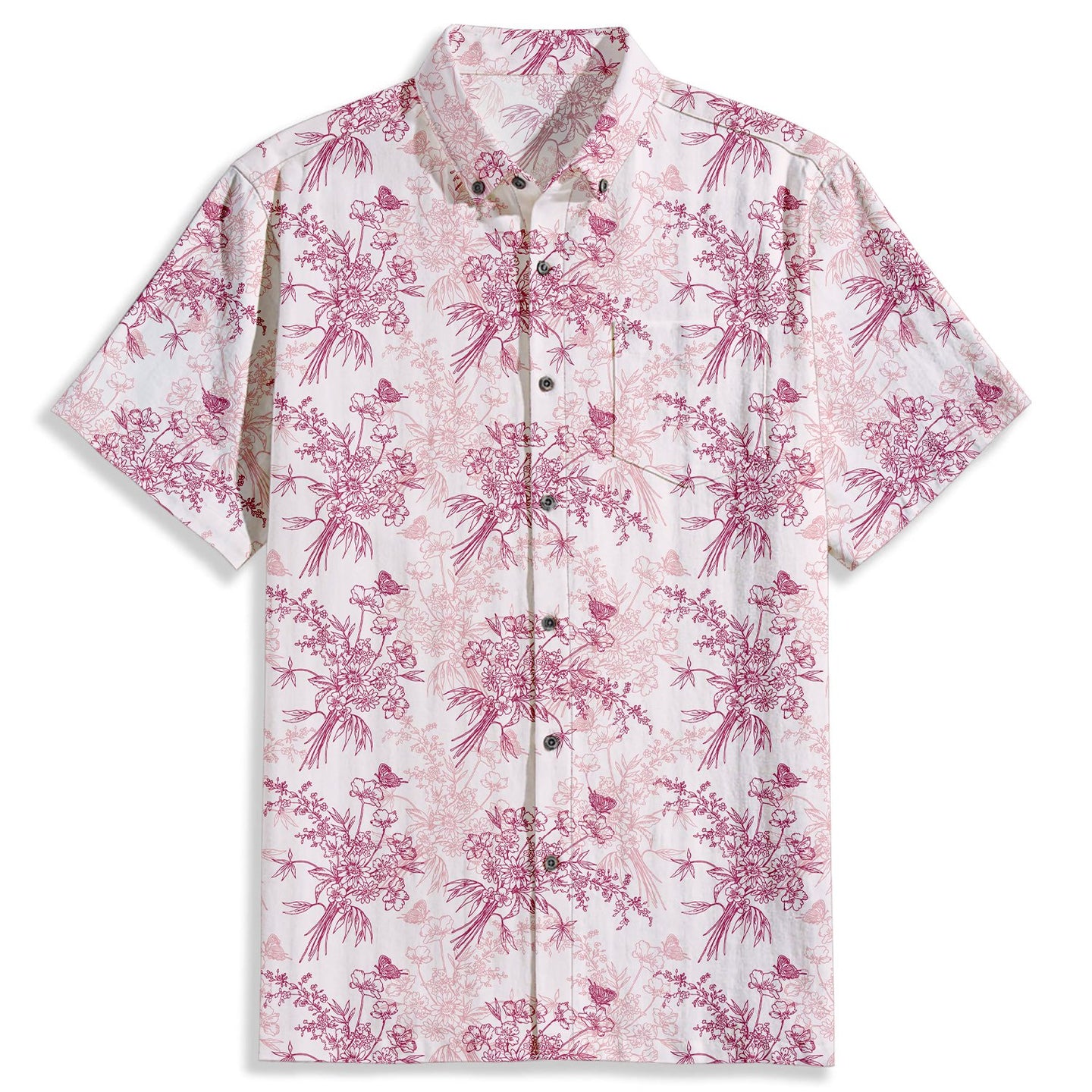 Butterflies & Flowers Print Short Sleeve Shirt - Bonlax