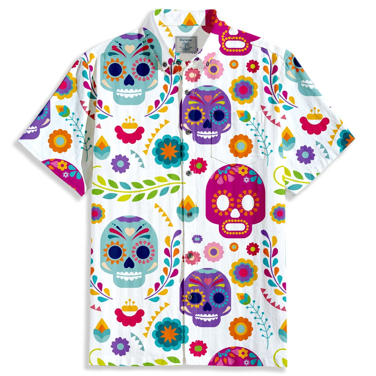 Cartoon Skull Print Short Sleeve Shirt - Bonlax