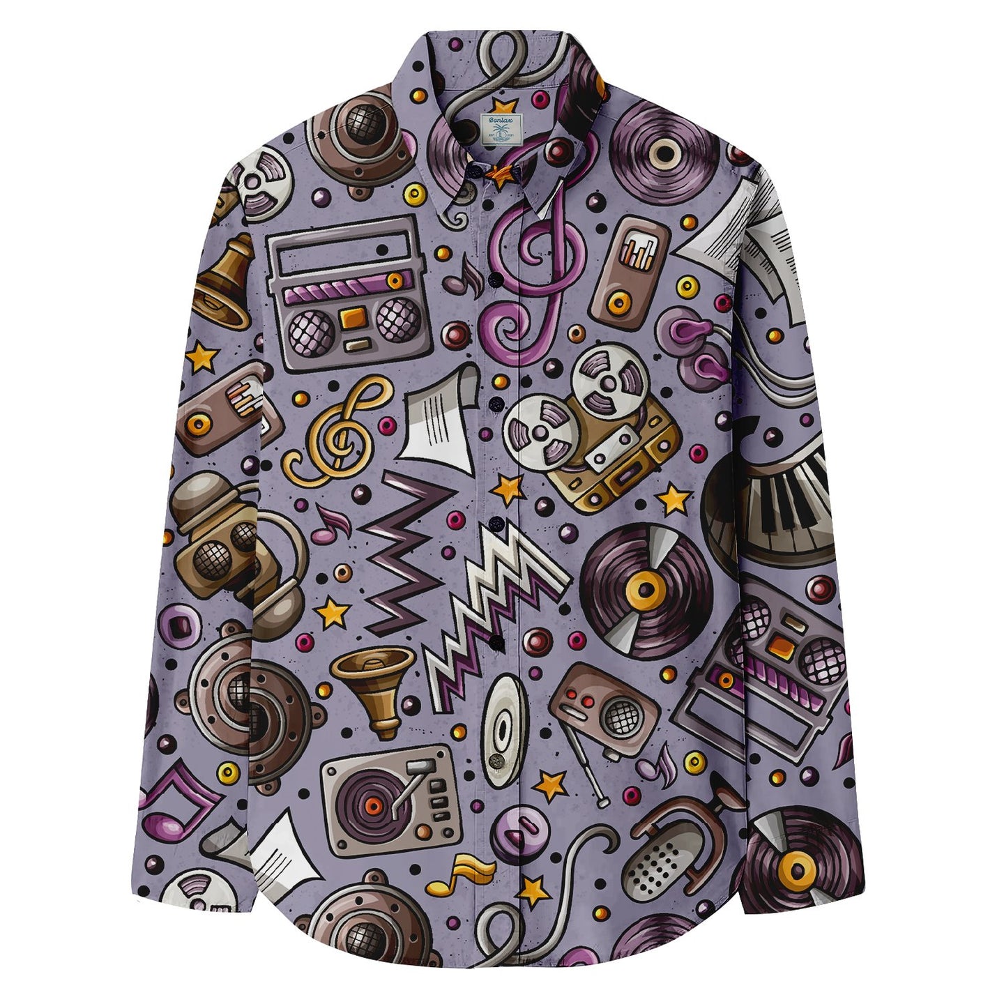 Cartoon Musical Instruments Print Long Sleeve Shirt - Bonlax