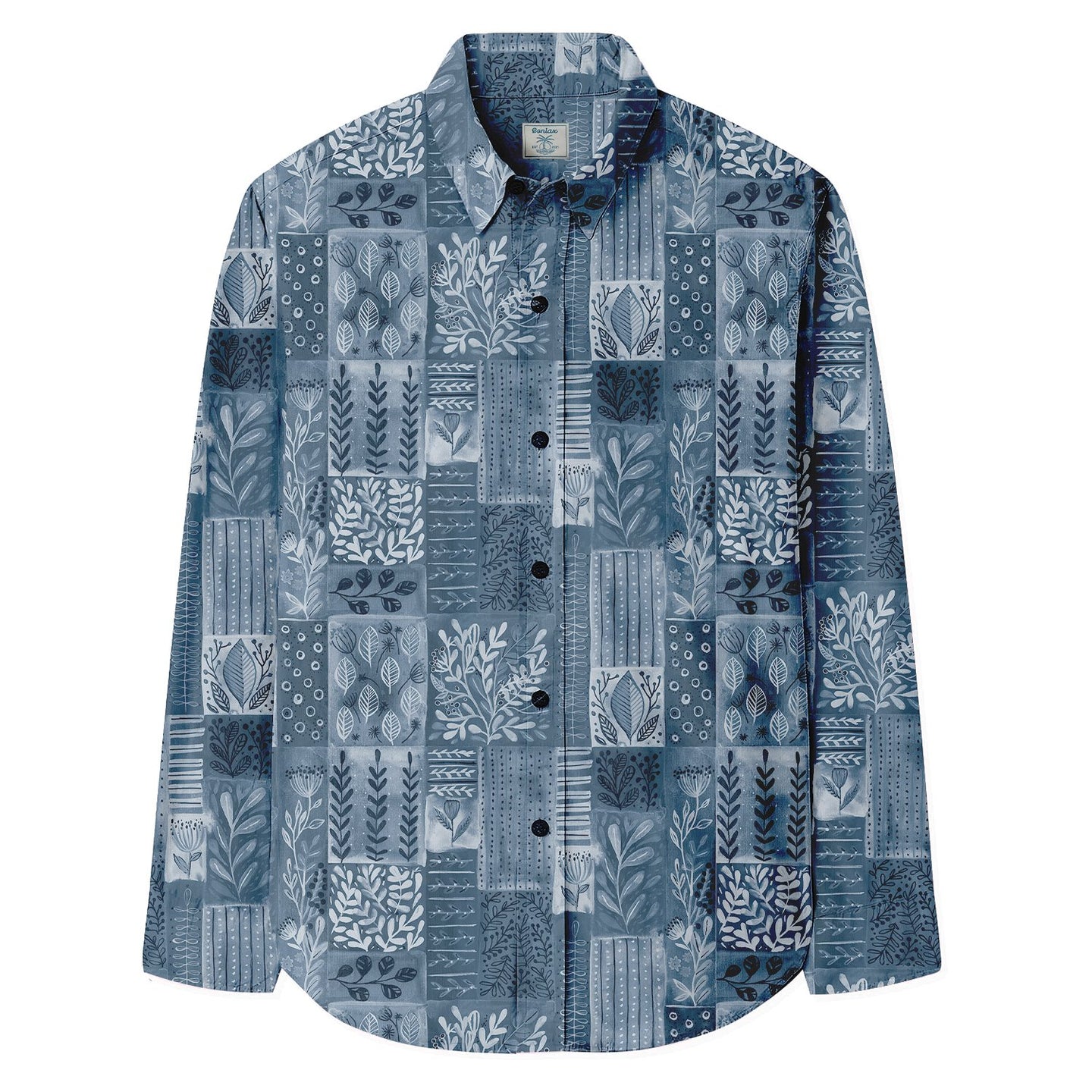 Flower & Grass Geometric Puzzle Long Sleeve Shirt - Bonlax