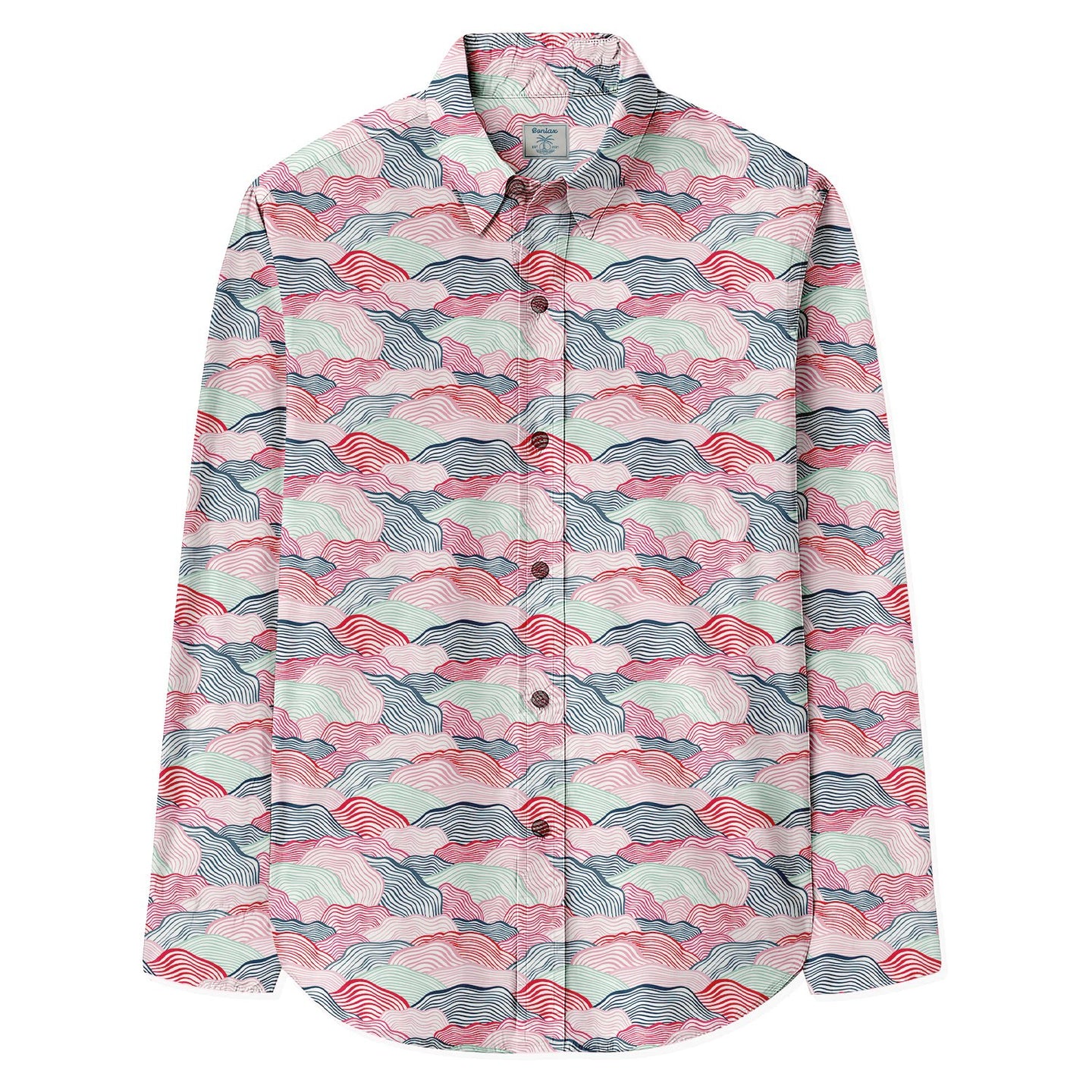 Hill-shaped Overlapping Continuous Print Long Sleeve Shirt - Bonlax