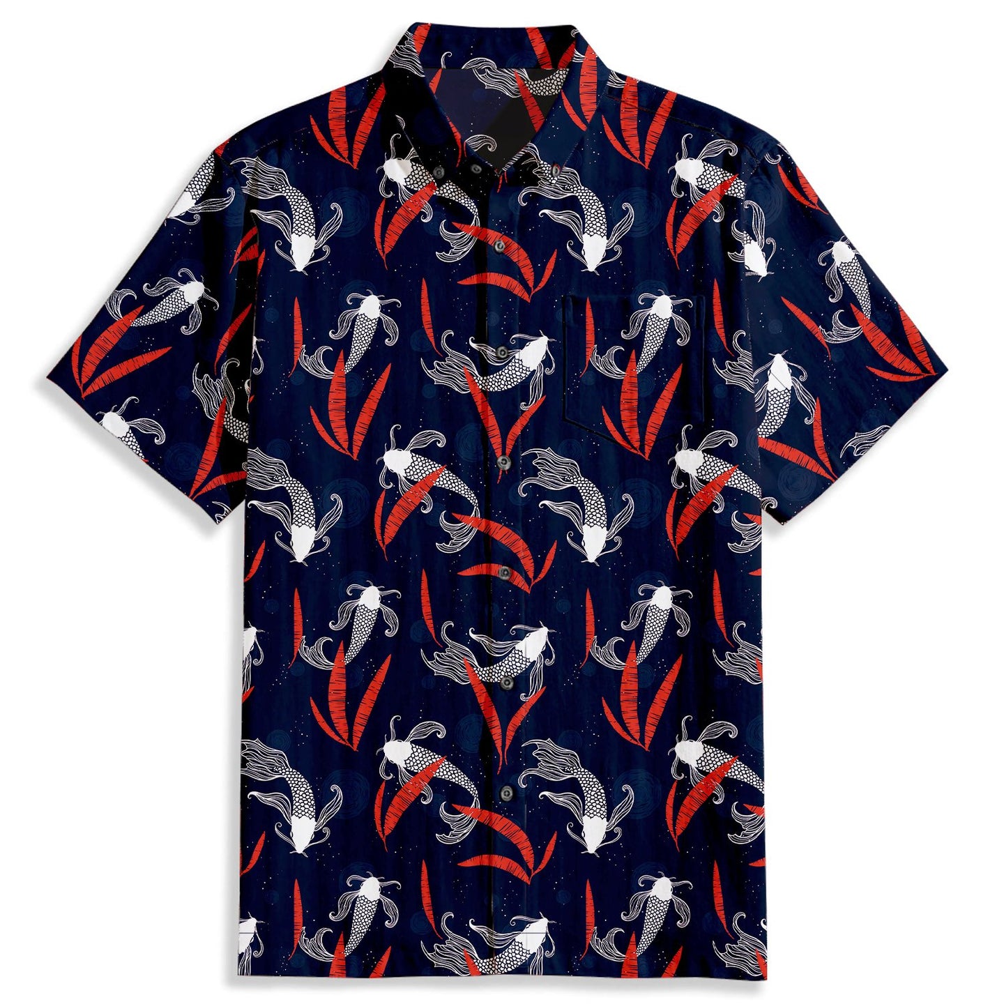 Elegant Hand Drawn Koi Fish Print Short Sleeve Shirt - Bonlax