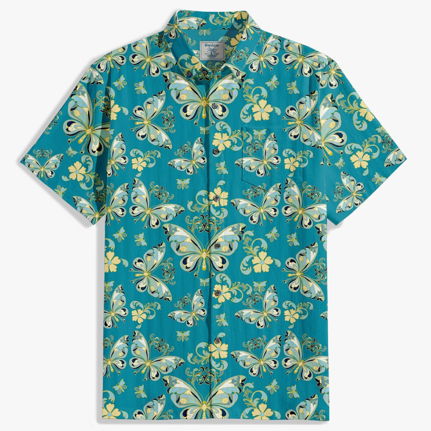 Green butterfly flying pattern shirt-Bonlax