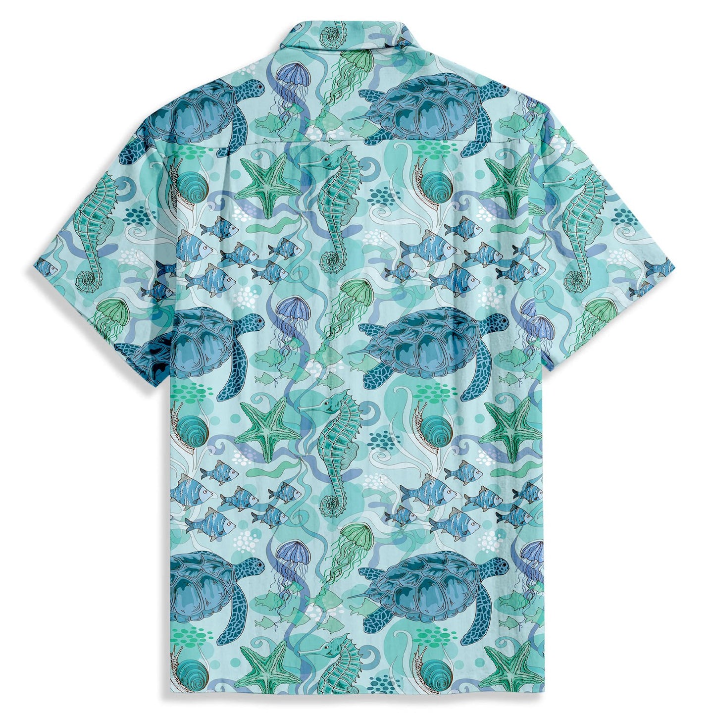 Sea Turtle Jellyfish Print Short Sleeve Shirt - Bonlax