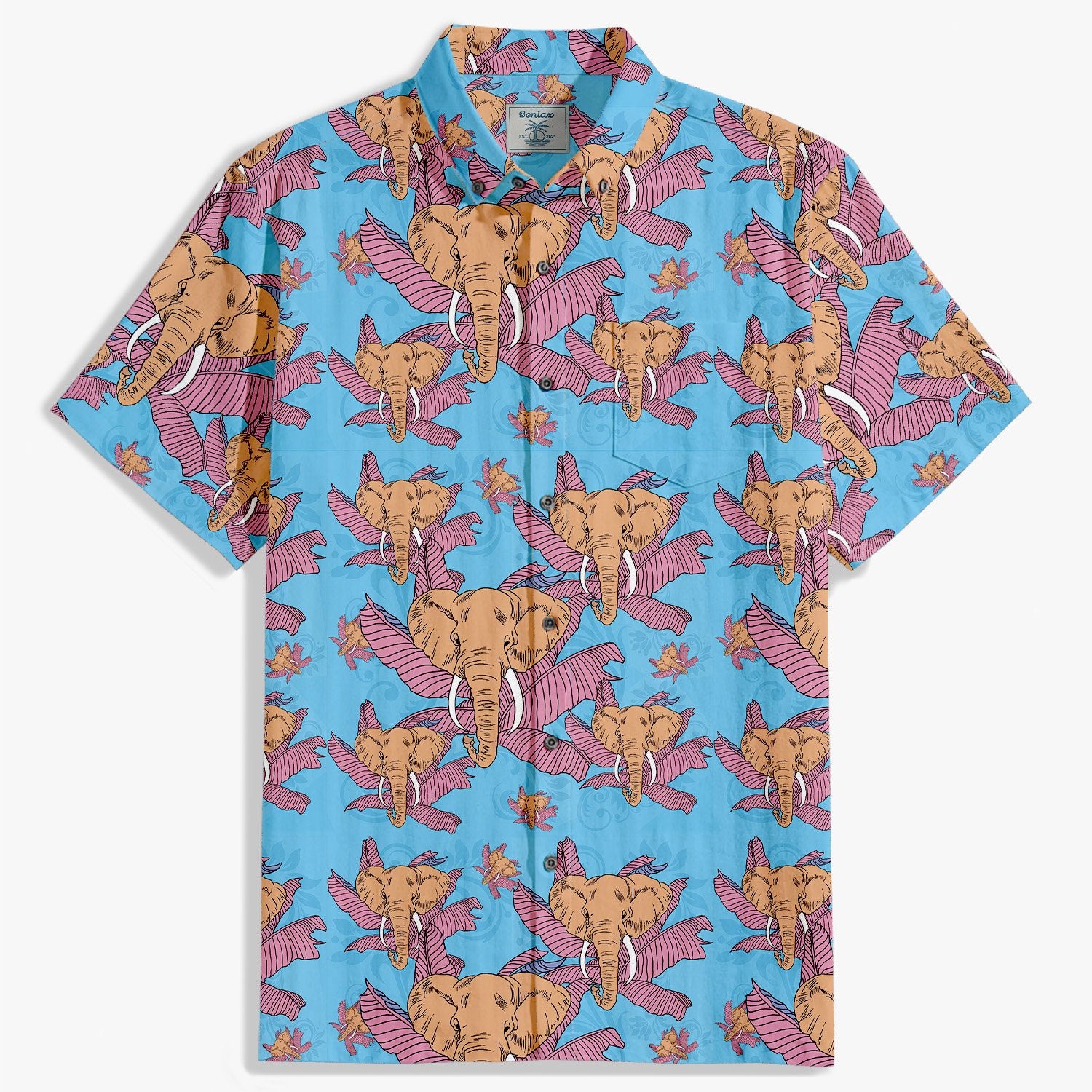 Blue Elephant and Leaves Shirt-Bonlax