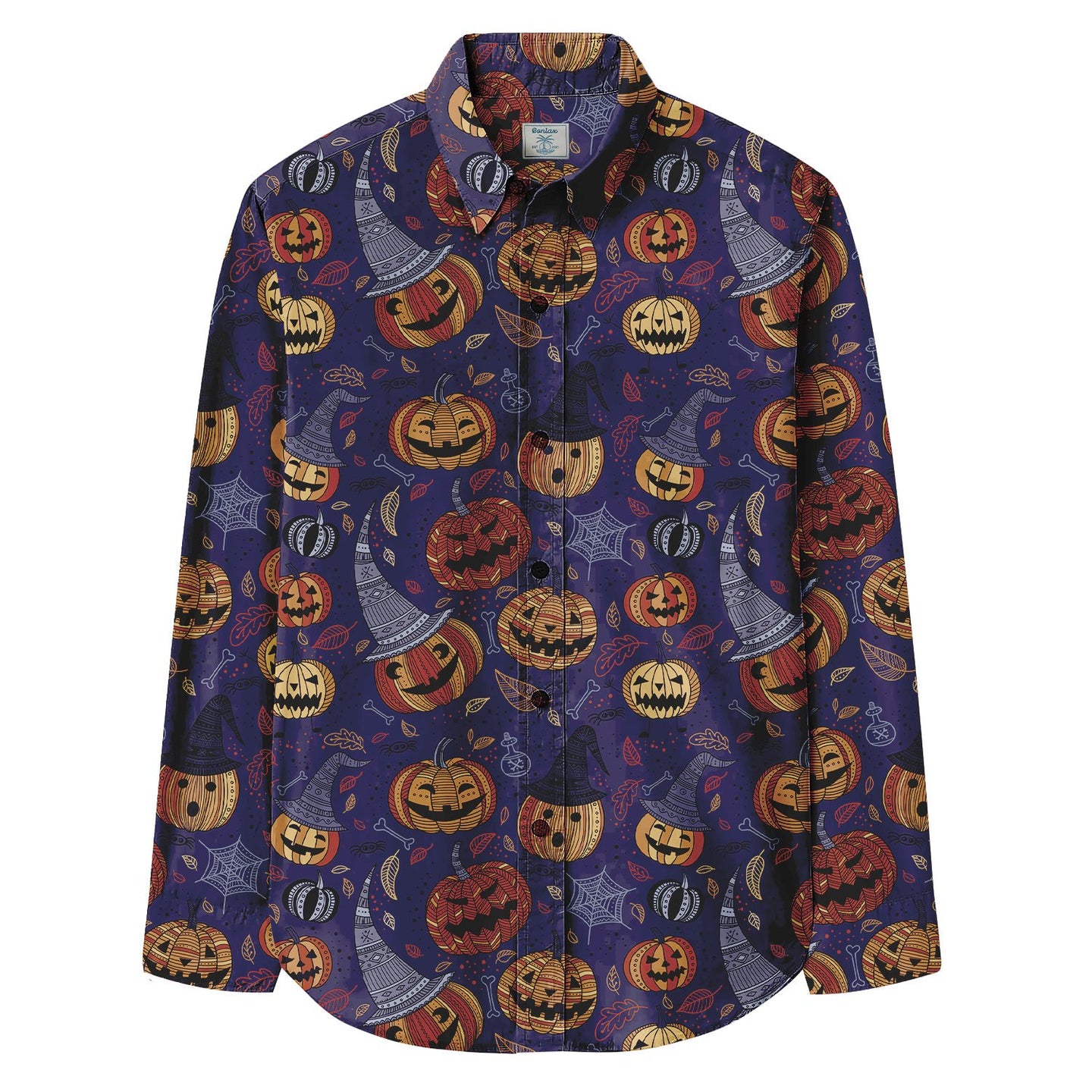 Halloween Pumpkin Skull Pattern Long Sleeve Shirt - Bonlax