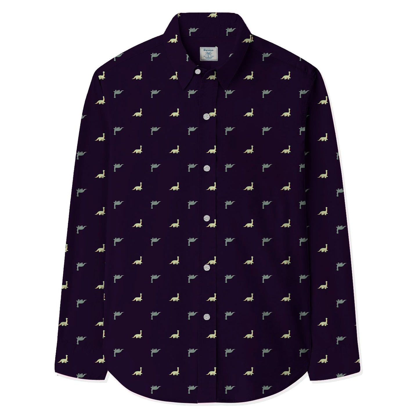 Cartoon Brachiosaurus Print Long Sleeve Shirt - Bonlax