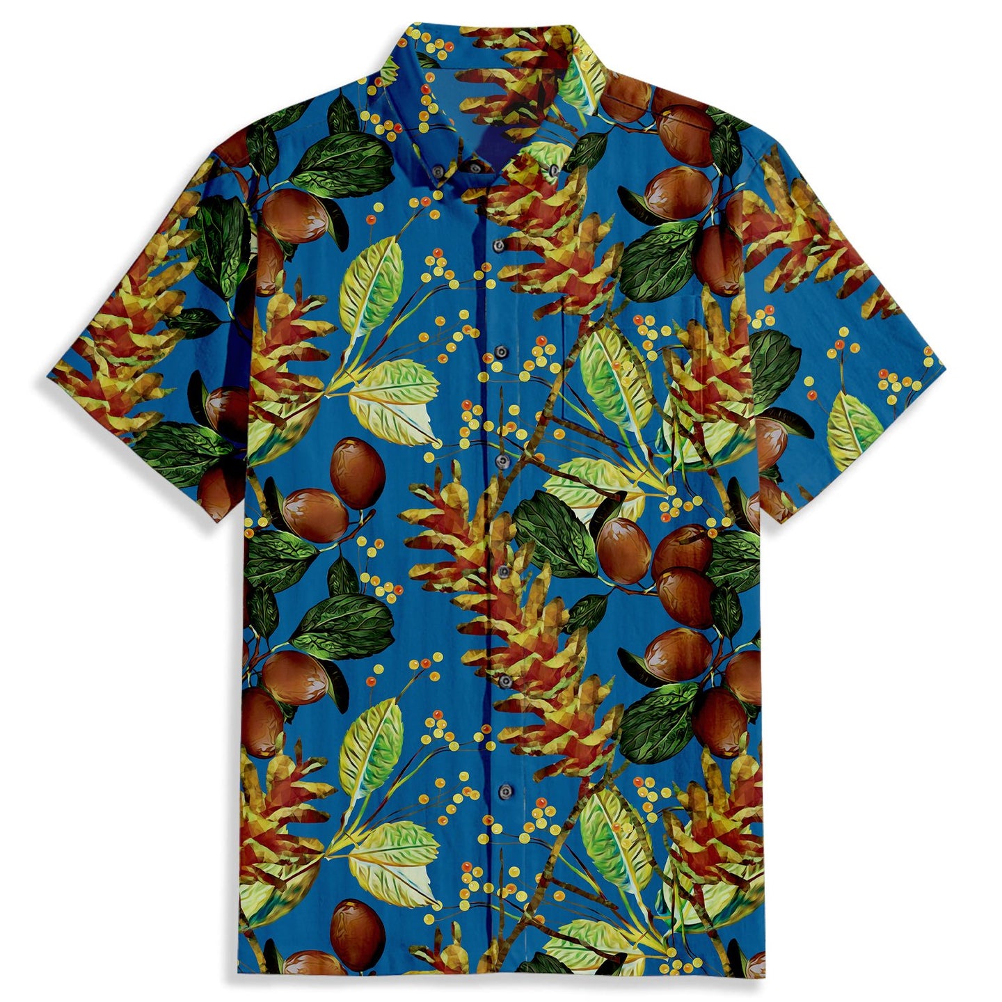 Pine Cones & Grapes & Berries Print Short Sleeve Shirt - Bonlax