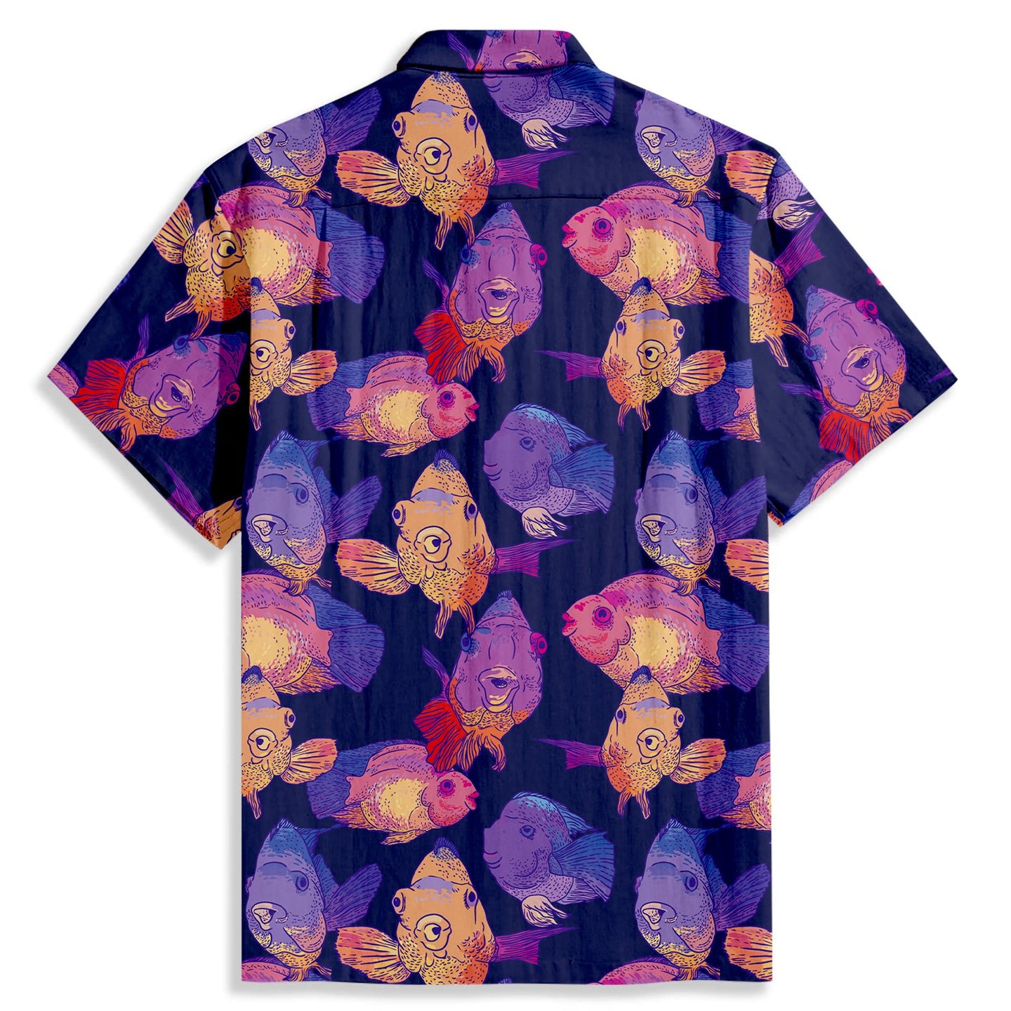 Multicolor Watercolor Fish Print Short Sleeve Shirt - Bonlax