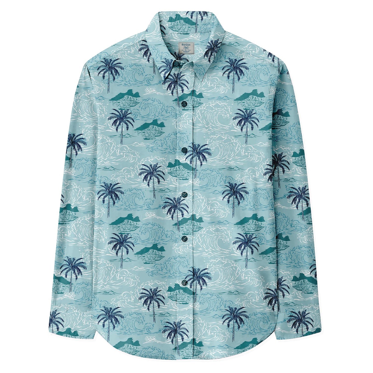 Waves Coconut Trees Print Long Sleeve Shirt - Bonlax