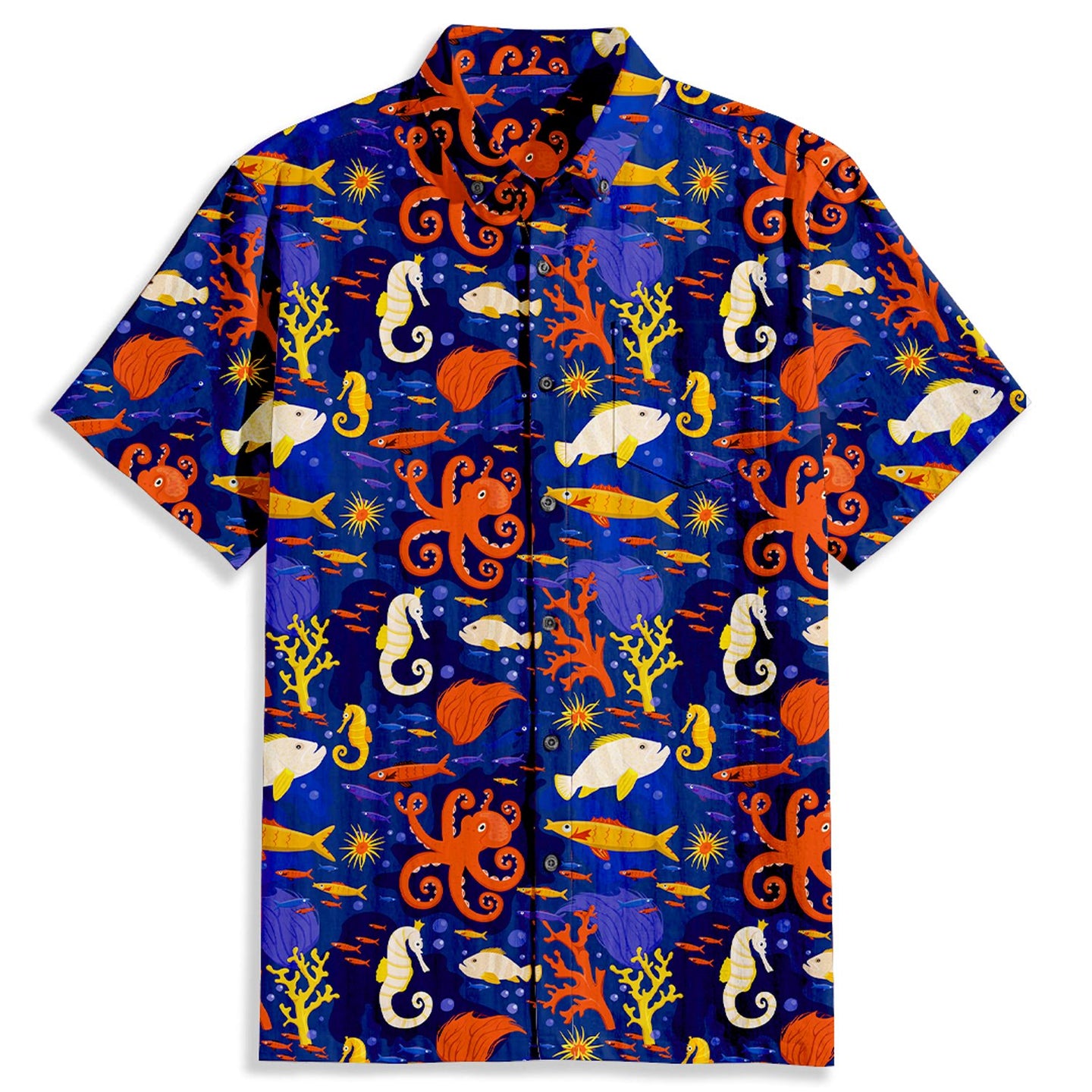 Seahorse Octopus Print Short Sleeve Shirt - Bonlax