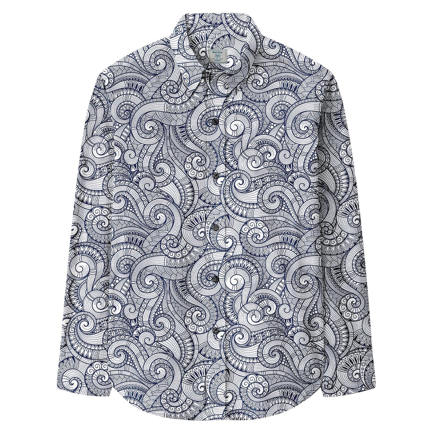 Retro Ethnic Floral Doodle Long Sleeve Shirt - Bonlax